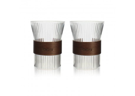 Karl Verre à Thé en Verre Borosilicate Strié et Bois 0,25 L Set 2 pcs -N - Ogo Living