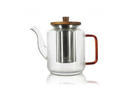Karl Theepot van Geribbeld Borosilicaatglas met RVS Filter en Deksel - Ogo Living