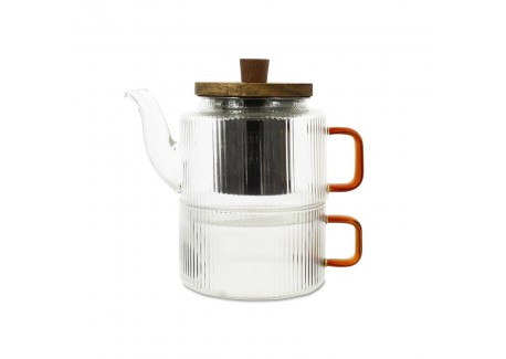 Karl Théière avec Filtre Inox 0,4 L + Tasse Verre Borosilicate Strié 0,25 L  - Ogo Living