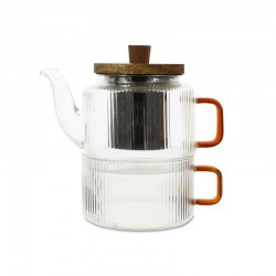 Karl Théière avec Filtre Inox 0,4 L + Tasse Verre Borosilicate Strié 0,25 L 