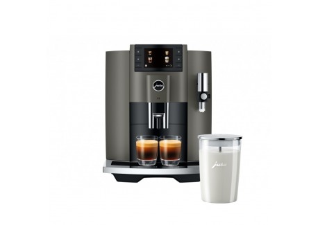 E8 Dark Inox PEP automatische koffiemachine (EC 2023) + Glazen Melkkan - Jura