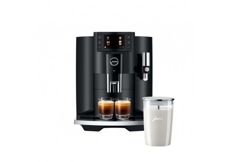 E8 Pianoblack Koffiemachine (EC 2023) + Glazen Melkkan - Jura