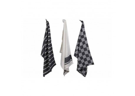 Stoff Set 3 Torchons Coton Chambray Anthracite 50x70 cm  - Cosy Trendy