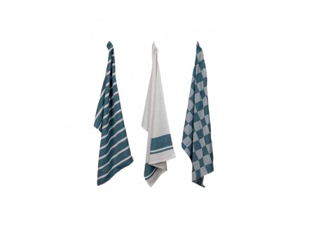 Stoff Set 3 Torchons Coton Chambray Bleu 50x70 cm  - Cosy Trendy