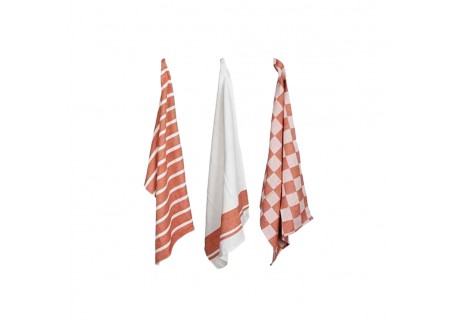 Stoff Set 3 Torchons Coton Chambray Terracotta 50x70 cm  - Cosy Trendy