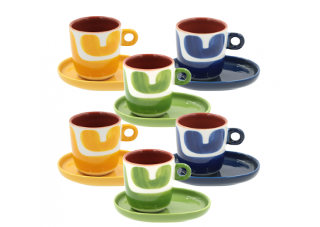 Attimi Espresso Kop en Schotel Set 9 cl Geel Blauw Groen 6 Stuks - Rose - Tulipani