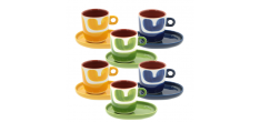 Attimi Coffret Tasses et Sous-tasses Espresso 9 cl Jaune Bleu vert 6 Pcs 