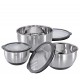 Set 3 Culs de Poule Bols Inox Gradués Antidérapants 16, 20, 24 cm+Couvercles - Kuchenprofi