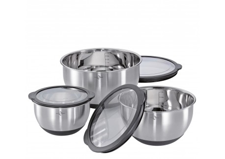 Set of 3 RVS Antislip Mengkom 16, 20 et 24 cm + Deksel - Kuchenprofi