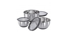 Set 3 Culs de Poule Bols Inox Gradués Antidérapants 16, 20, 24 cm+Couvercles