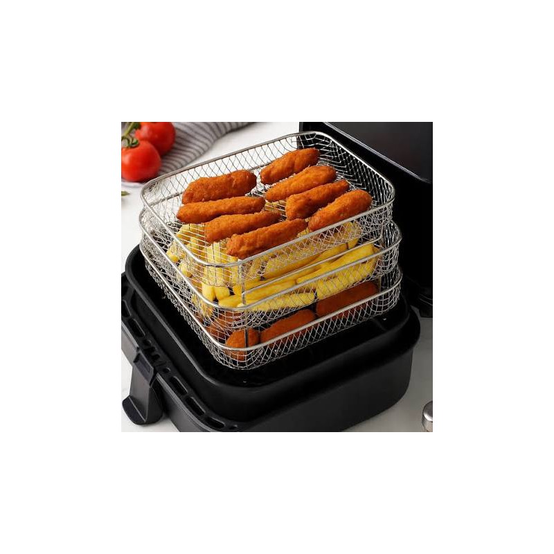 Accessoires Airfryer Grilles de Cuisson Empilables 3 niveaux inox 20X20cm - Patisse