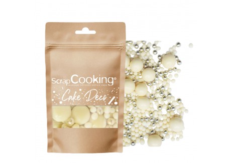Déco Gâteau Perles Croustillantes en Chocolat Blanc et Doré 50g - Scrapcooking