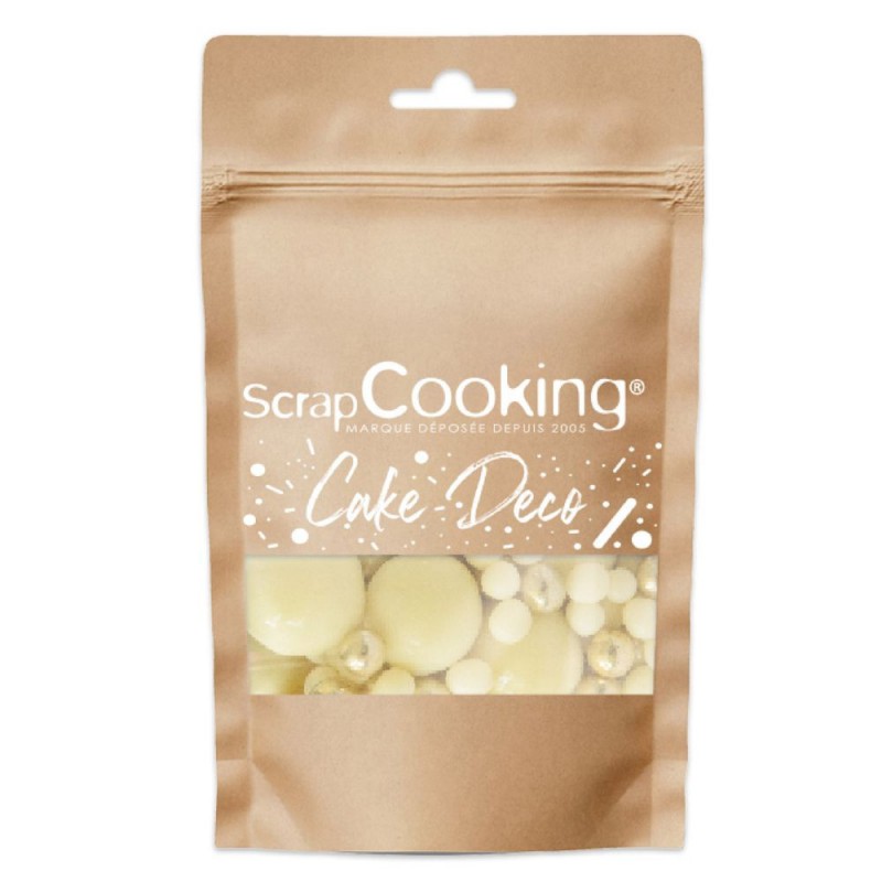 Déco Gâteau Perles Croustillantes en Chocolat Blanc et Doré 50g - Scrapcooking