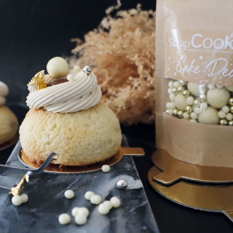 Déco Gâteau Perles Croustillantes en Chocolat Blanc et Doré 50g - Scrapcooking