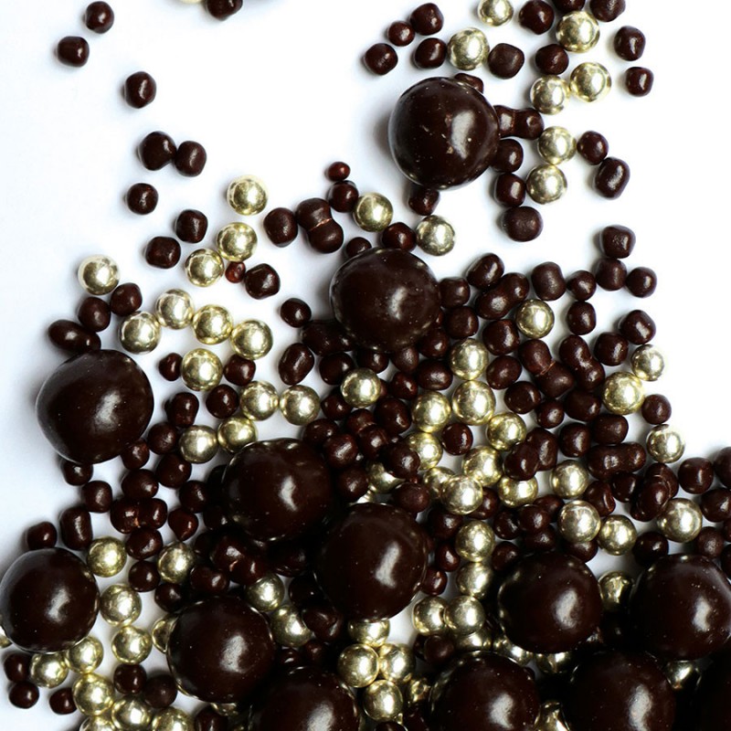 Déco Gâteau Perles Croustillantes en Chocolat Noir et Doré 50g - Scrapcooking