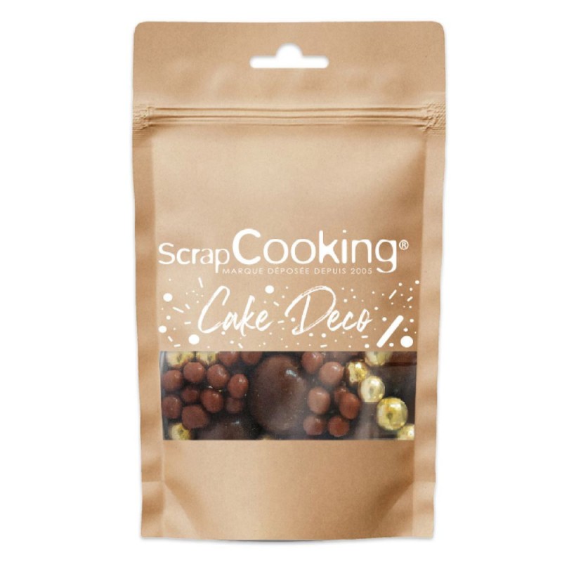 Déco Gâteau Perles Croustillantes en Chocolat Noir et Doré 50g - Scrapcooking