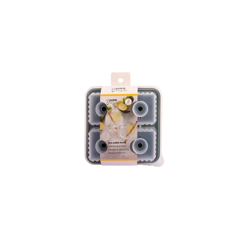 Moule à Glaçons en Silicone avec Couvercle 4 Cubes Effet Martelé 5,5 cm - Point Virgule