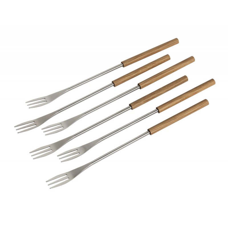 Fourchettes à Fondue Manche en Bois de Chêne 24 cm 6 Pcs - Kuhn Rikon