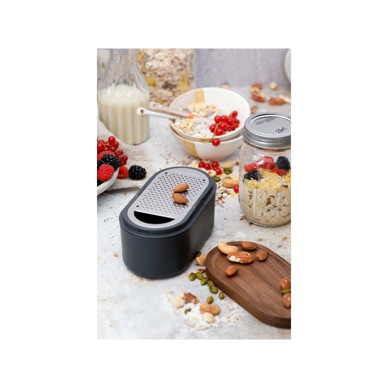 Râpe à Fromage Parmesan avec Boite de Récupération et Couvercle Anthracite - Microplane