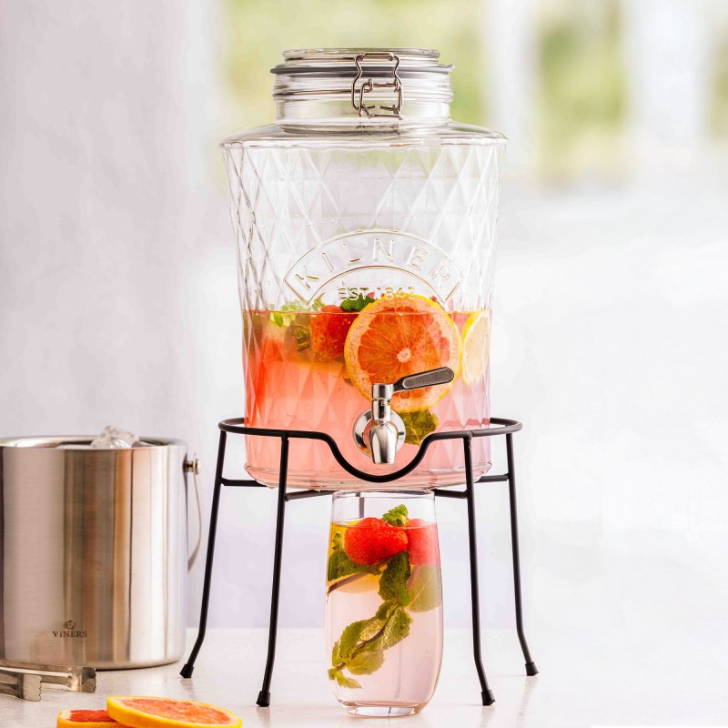 Diamond Distributeur en Verre pour Boissons Jus Cocktails Robinet Inox 5L - Kilner