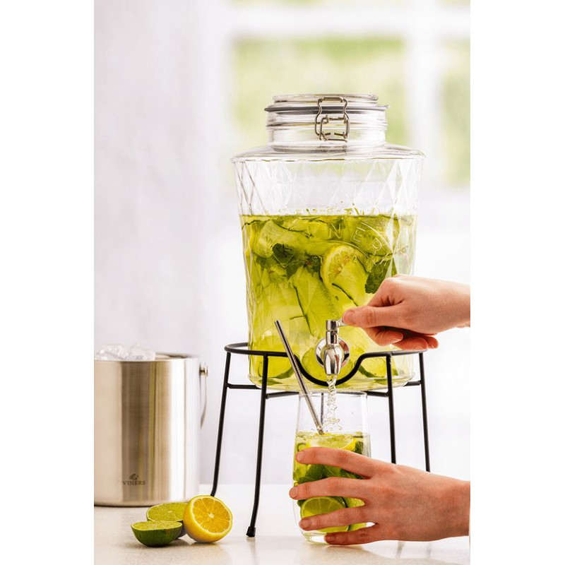Diamond Distributeur en Verre pour Boissons Jus Cocktails Robinet Inox 5L - Kilner