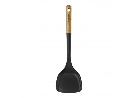 Spatule pour Wok Silicone Noir Manche Bois 31 cm - Staub