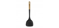 Spatule pour Wok Silicone Noir Manche Bois 31 cm