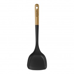 Spatule pour Wok Silicone Noir Manche Bois 31 cm 
