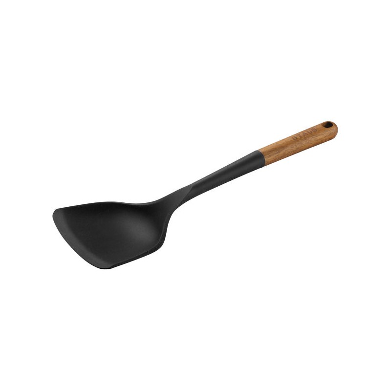 Spatule pour Wok Silicone Noir Manche Bois 31 cm - Staub