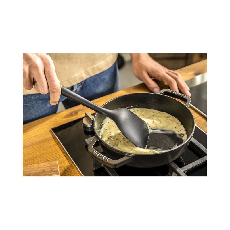 Spatule pour Wok Silicone Noir Manche Bois 31 cm - Staub