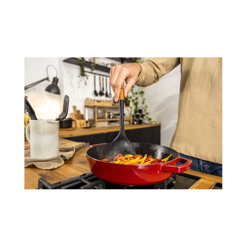Spatule pour Wok Silicone Noir Manche Bois 31 cm - Staub