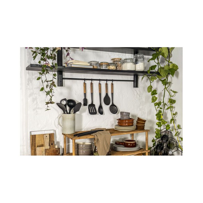 Zwarte Siliconen Wokspatel met Houten Handvat 31 cm - Staub