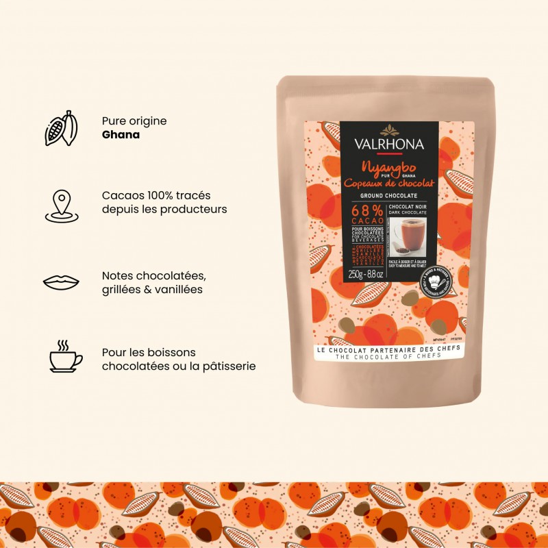 Nyangbo 68% Donkere Chocolade Schilfers 250 g - Valrhona