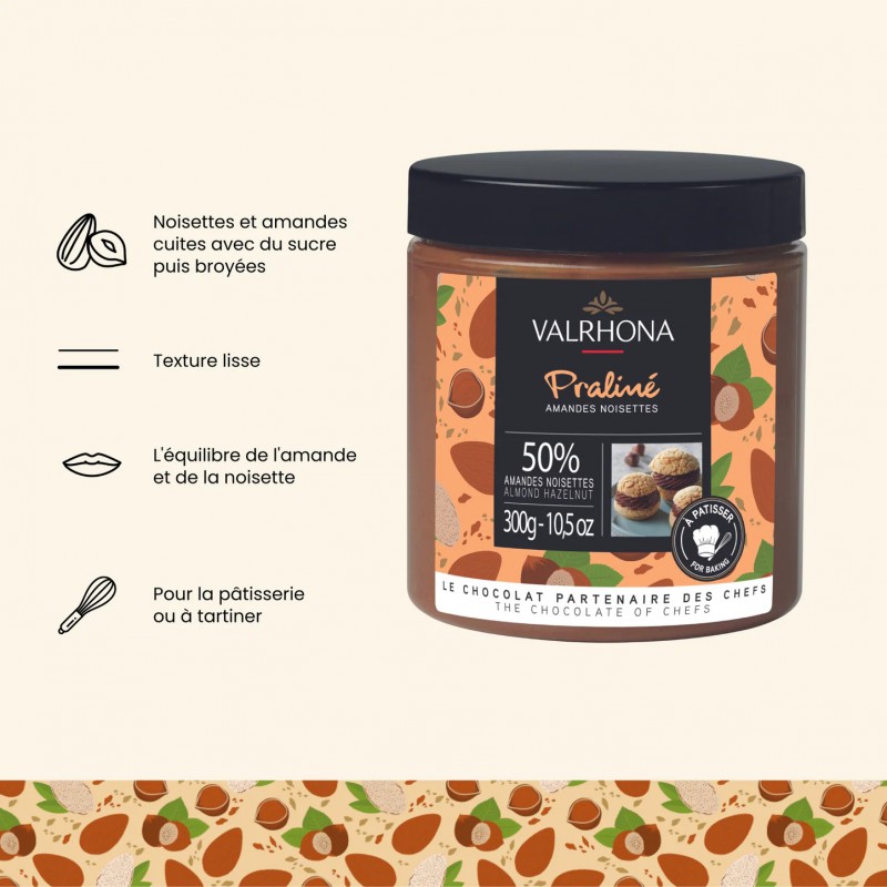 Praliné Lisse Amandes Noisettes Fruité 50% 300 g - Valrhona