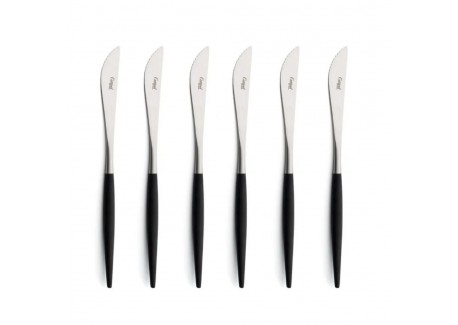 Goa Set Couteaux à Steak Inox Brossé Manche Noir 6 pcs  - Cutipol