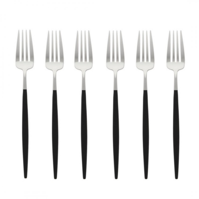 Goa Set Fourchettes de Table Inox Brossé Manche Noir 6 pcs  - Cutipol