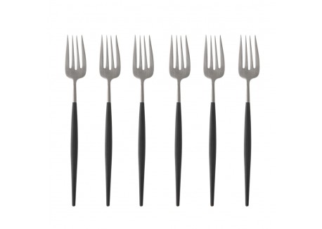 Goa Set Fourchettes à Poisson Inox Brossé Manche Noir 6 pcs  - Cutipol