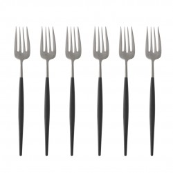 Goa Set Fourchettes à Poisson Inox Brossé Manche Noir 6 pcs 