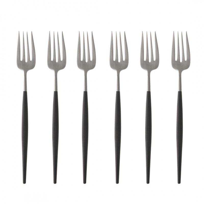 Goa Set Fourchettes à Poisson Inox Brossé Manche Noir 6 pcs  - Cutipol