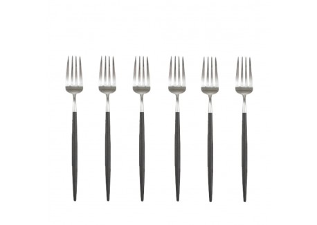 Goa Set Fourchettes à Dessert Inox Brossé Manche Noir 6 pcs  - Cutipol