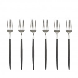 Goa Set Fourchettes à Dessert Inox Brossé Manche Noir 6 pcs 