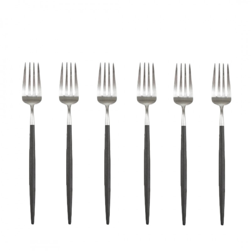 Goa Set Fourchettes à Dessert Inox Brossé Manche Noir 6 pcs  - Cutipol