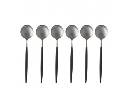 Goa Set Cuillères à Dessert Inox Brossé Manche Noir 6 pcs  - Cutipol