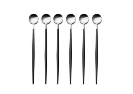 Goa Set Cuillères Long Drink Inox Brossé Manche Noir 6 pcs  - Cutipol