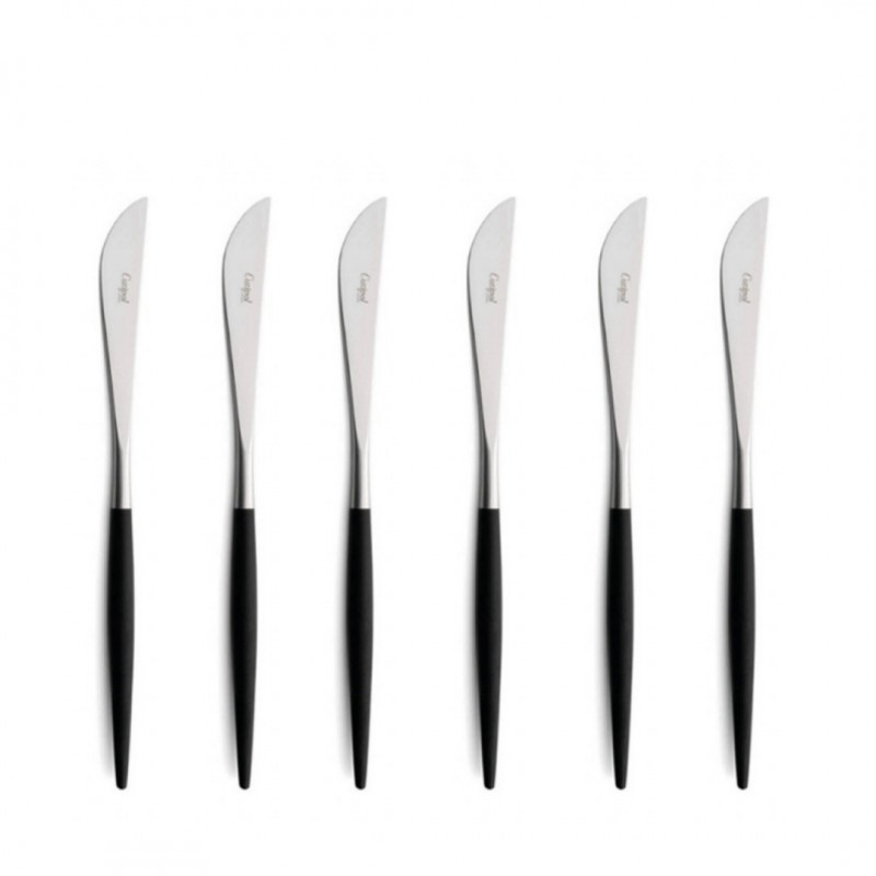 Goa Set Couteaux à Dessert Inox Brossé Manche Noir 6 pcs  - Cutipol
