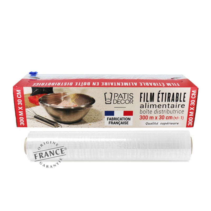 Rouleau Film Étirable Alimentaire en Boîte Distributrice 300 m x 0,30 m - Patisdécor