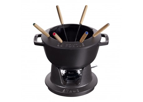 Service à Fondue Savoyarde et Bourguignonne Fonte Emaillée Noir Mat 2,3 l - Staub