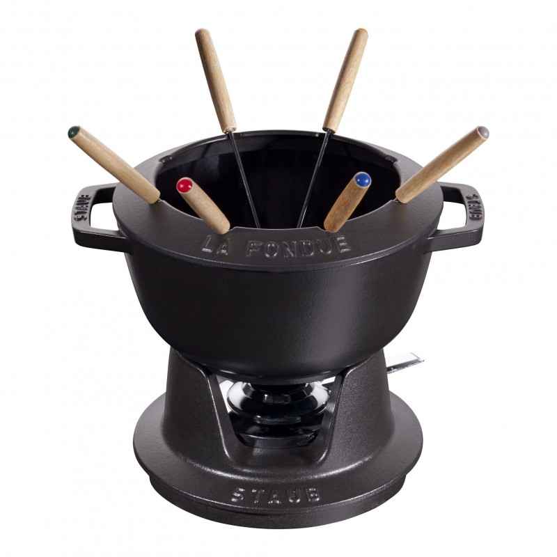 Service à Fondue Savoyarde et Bourguignonne Fonte Emaillée Noir Mat 2,3 l - Staub