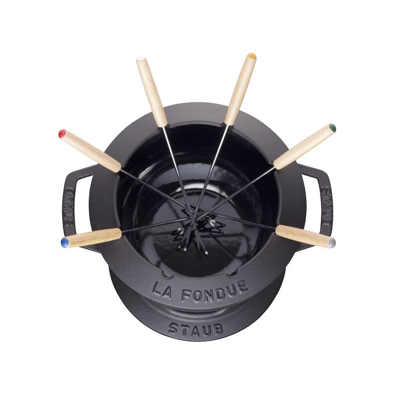 Service à Fondue Savoyarde et Bourguignonne Fonte Emaillée Noir Mat 2,3 l - Staub