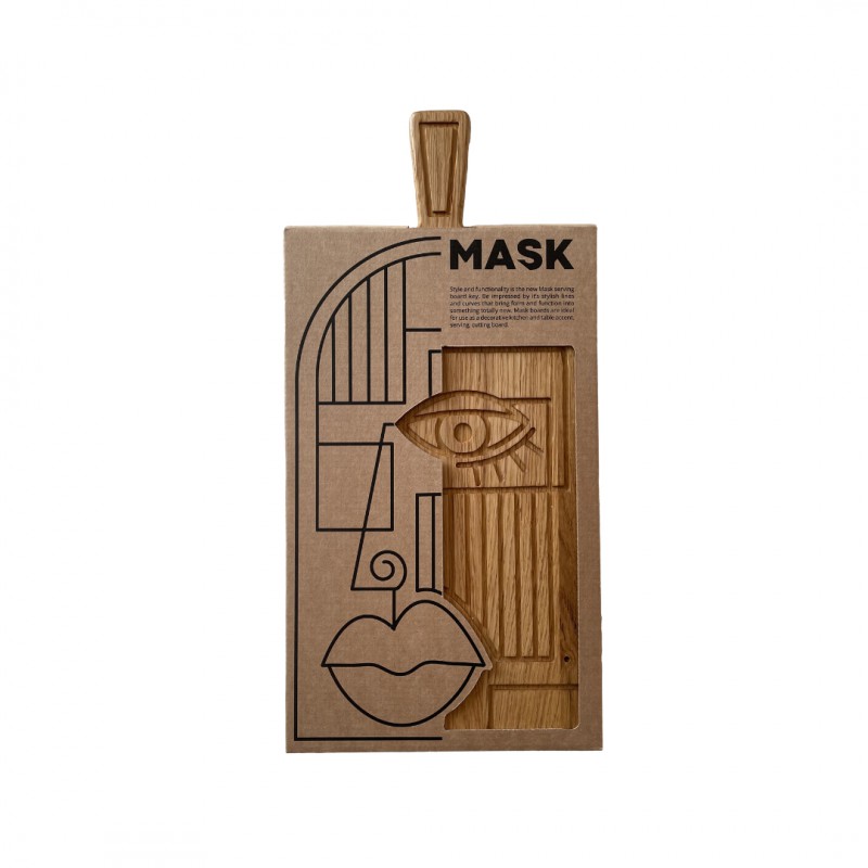 Mory Planche à Servir Ethnique Masque Chêne avec Poignée 38x19x1,5 cm  - Les Planches du Chef